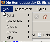 Untermenüs des Eintrags Menü