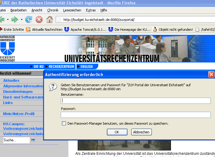 Anmeldebildschirm