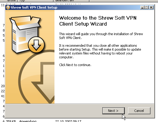 Erster Installationsbildschirm: Welcome