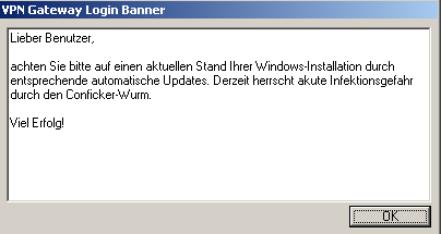 Meldungsfenster nach erfolgreichem Login